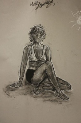 charcoal drawing of a woman sitting
