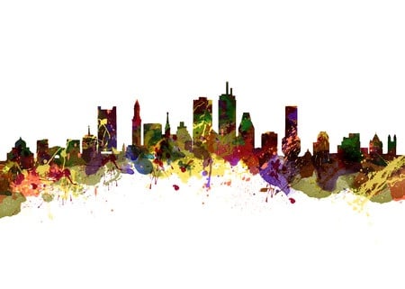 Watercolor Boston Skyline